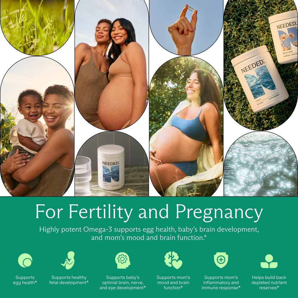 Needed Prenatal Omega-3 sustainable certification badge signals responsible sourcing.