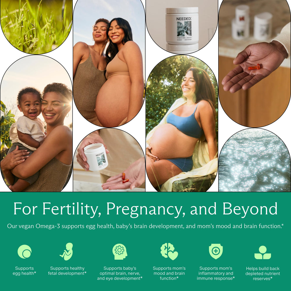 Needed Prenatal Omega-3 vegan softgel shell illustrates gelatin-free design