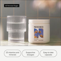 Needed Women’s Multivitamin bottle in a morning routine setup.