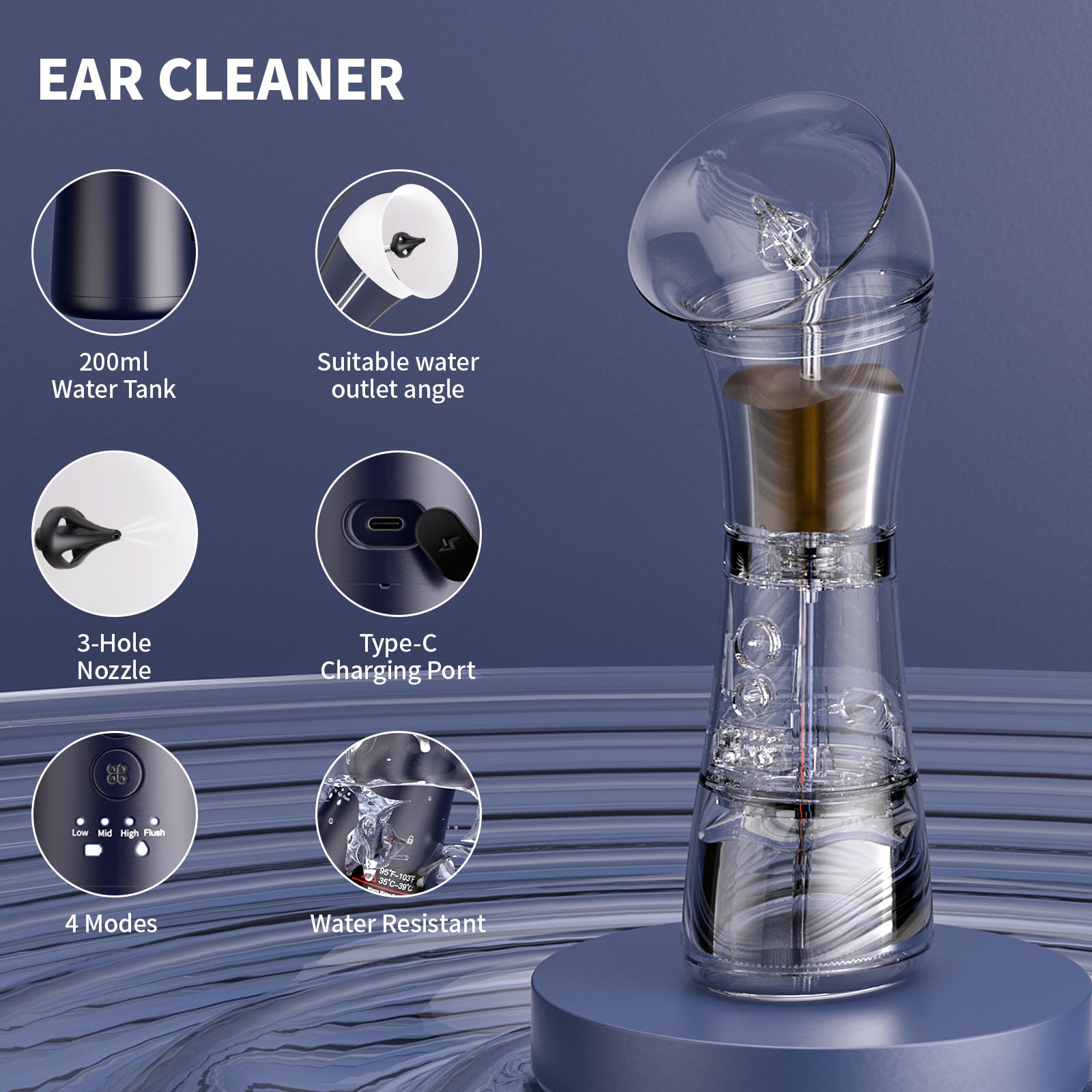 NEGAHU two in one waste tank ear cleaner blue with tilt drain