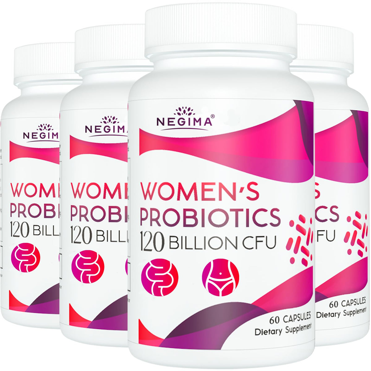 Negima menopause bottle front view highlights 120B CFU probiotic formula for menopause support