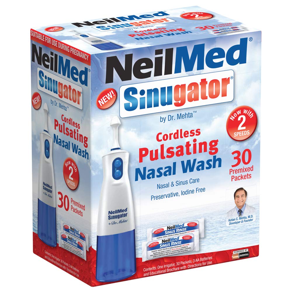NeilMed Sinugator cordless nasal wash kit, compact for daily use.