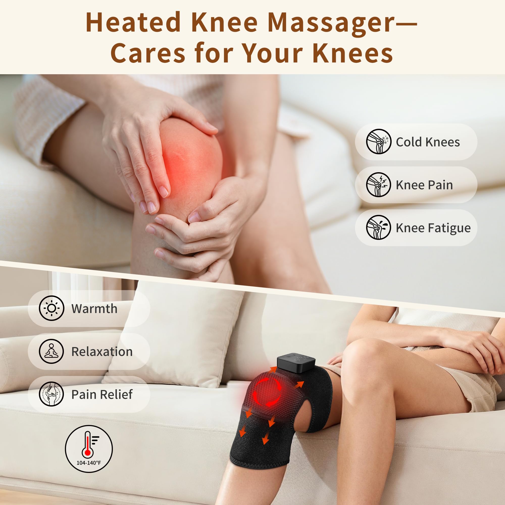 Nekteck knee massager with 5 heat levels allows tailored warmth for comfort