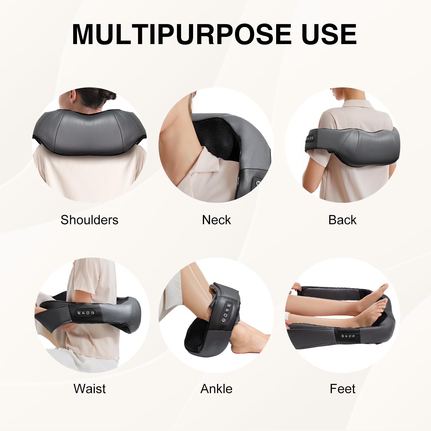 Nekteck Shiatsu Neck Massager AC adapter indicates plug-in power for steady use.