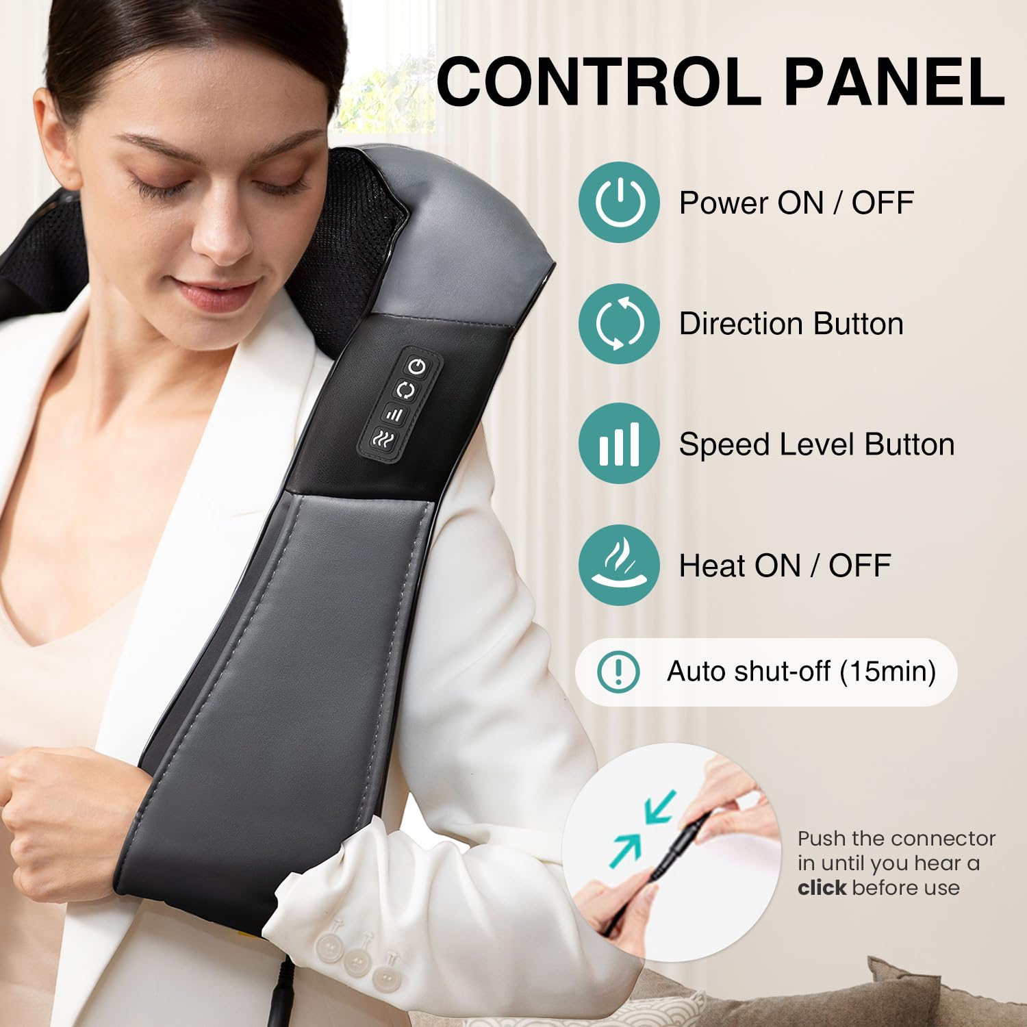 Nekteck Shiatsu Neck Massager heat therapy demonstrates soothing warmth for tired muscles.