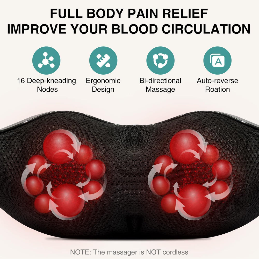 Nekteck Shiatsu Neck Massager nodes close-up with 16 deep-kneading points for tension release.