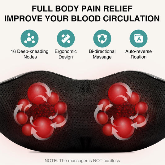Nekteck Shiatsu Neck Massager nodes close-up with 16 deep-kneading points for tension release.