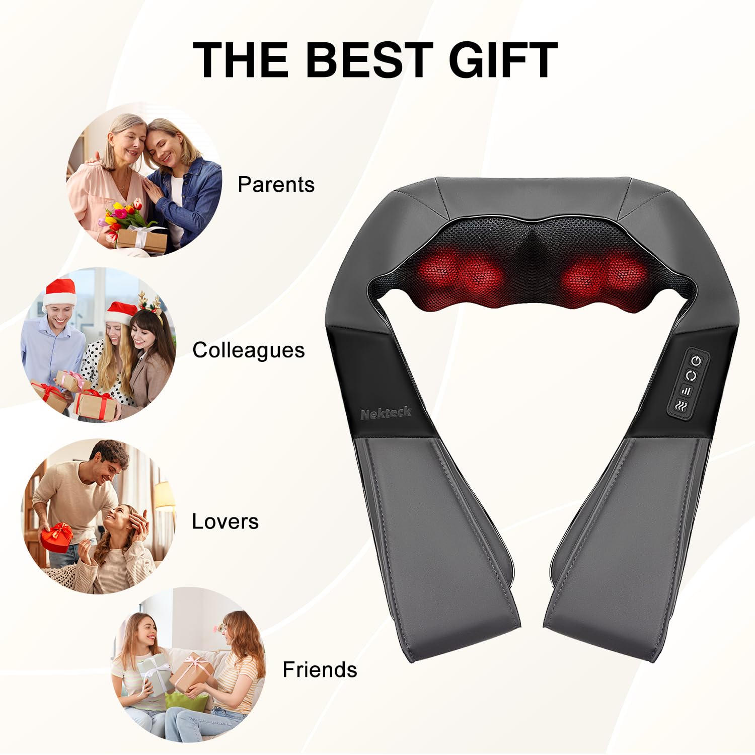 Nekteck Shiatsu Neck Massager PU leather and mesh provide durable comfort and easy cleaning.
