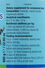 Nekton Calcium Plus back label shows water-soluble formula and vitamin blend