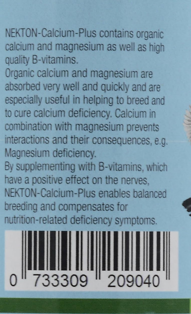 Nekton Calcium Plus label close-up highlighting minerals and vitamins