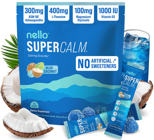 Nello SuperCalm blue coconut packet for on-the-go relaxation