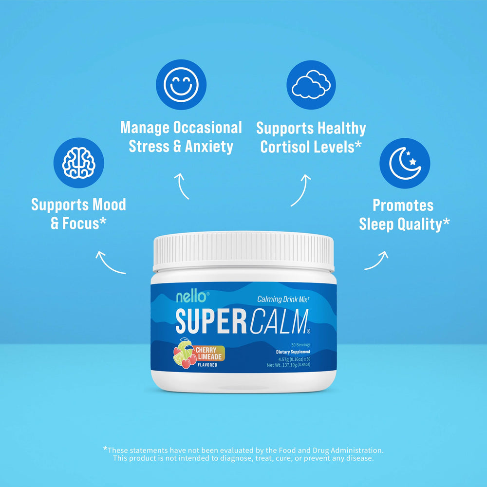 Nello Supercalm dissolving in water delivers a refreshing calming beverage.