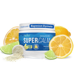Nello SuperCalm lemon-lime canister front highlighting portable relaxation on demand.