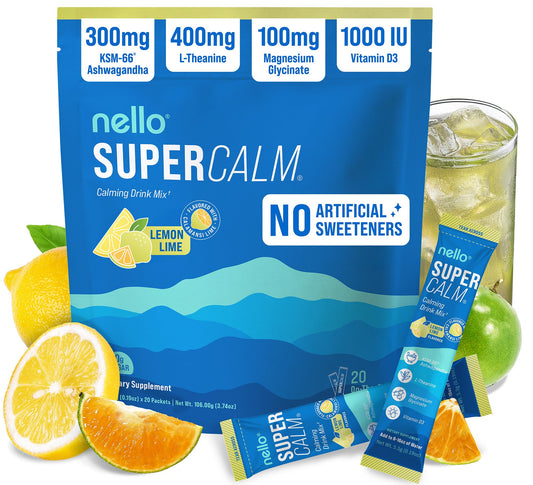 Nello SuperCalm lemon lime packet on-the-go for easy relaxation and focus.