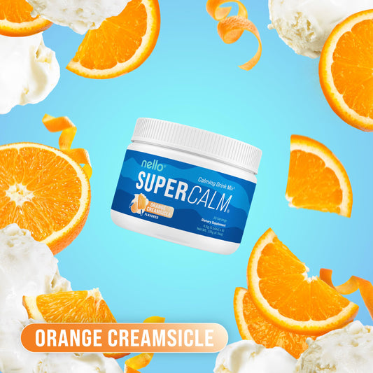 Nello Supercalm powder scoop showing easy mixing for on-the-go relaxation