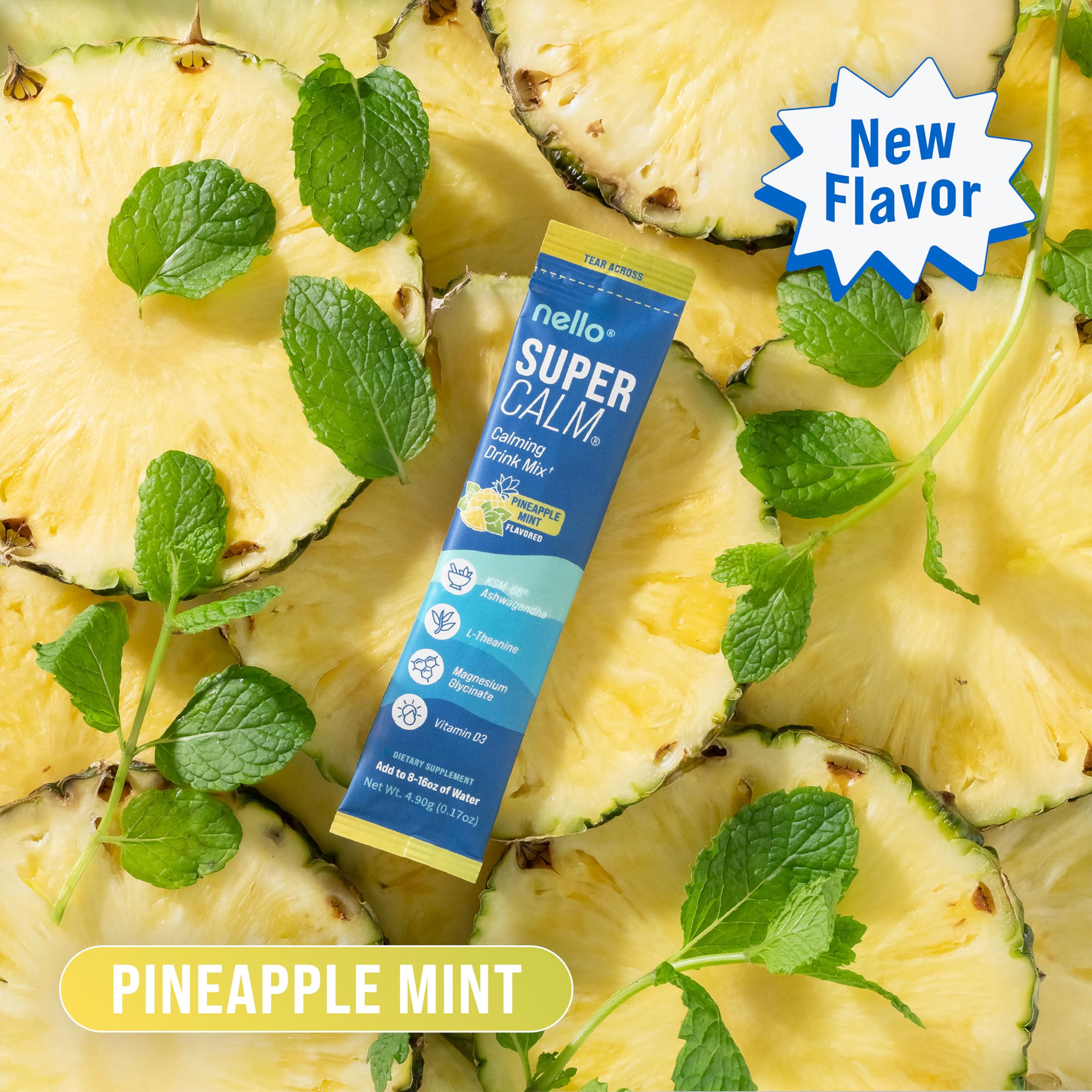 Single-serve pineapple mint sachet for travel-friendly relaxation.