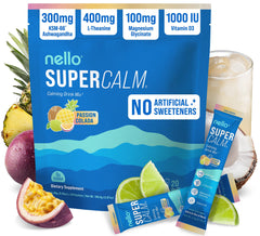Nello Supercalm raspberry lemonade on-the-go packet for quick calm and focus.