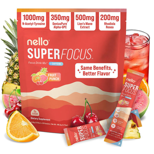 Nello Superfocus bottle pouring for a quick energy boost during a busy day.