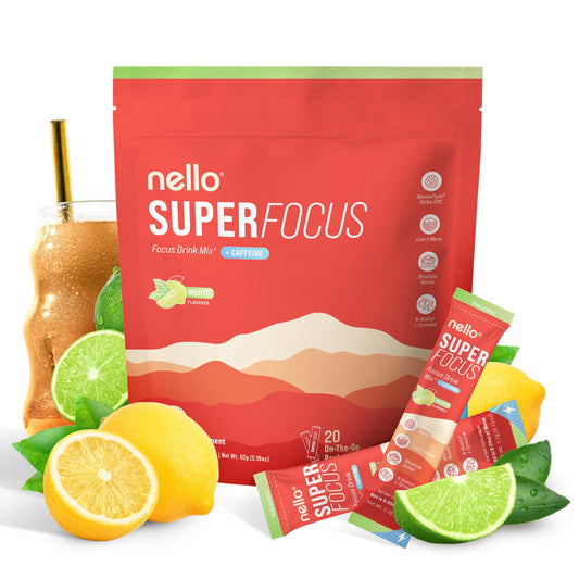 Nello Superfocus Mojito packet being mixed for a crisp, sugar-free energy boost.