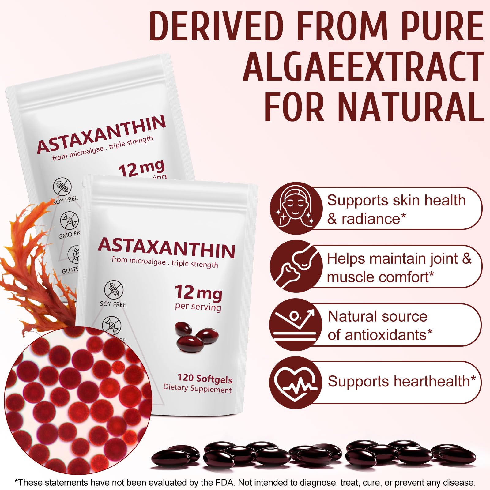 NenMaoKeNu astaxanthin label detail — premium natural sourcing from microalgae.