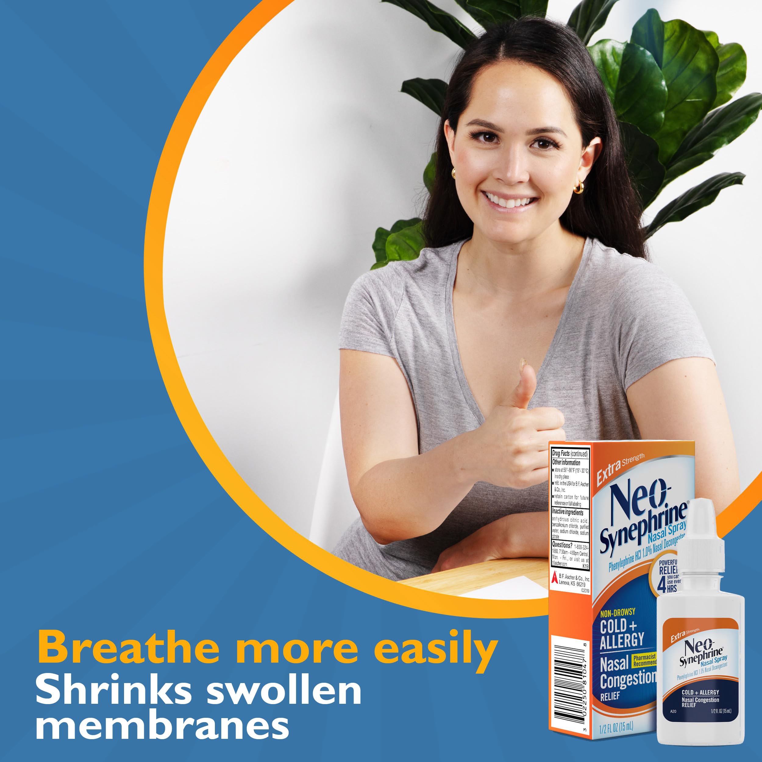 Neo-Synephrine nasal spray box packaging on a store shelf.