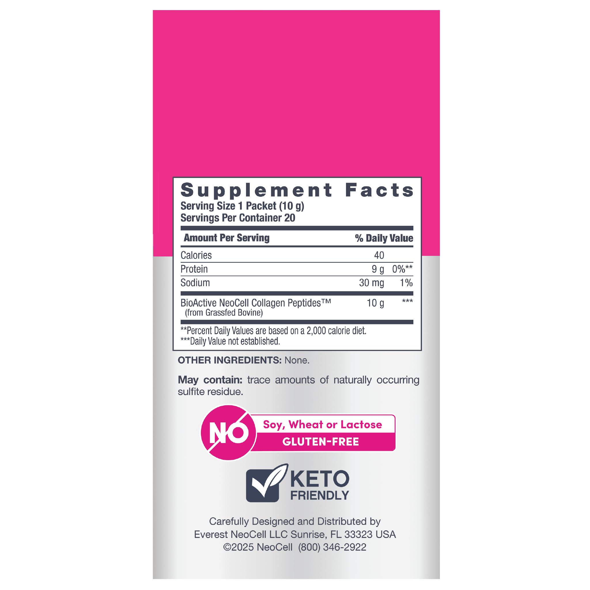 NeoCell collagen peptides stick-pack side displays usage-friendly design for daily routines.