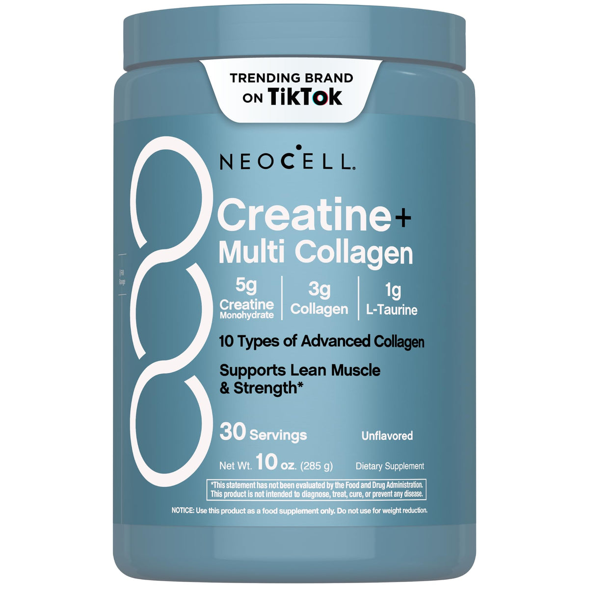 NeoCell Creatine Monohydrate powder bottle shown for workouts and daily energy