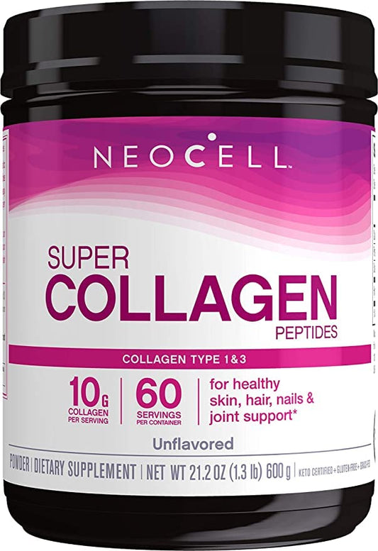 NeoCell Grass-Fed Collagen Peptides powder jar supports hair, skin, and nails