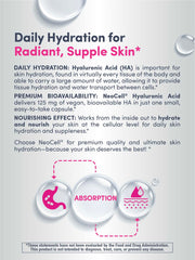 NeoCell Hyaluronic Acid allergen-free claim highlights gluten-free and dairy-free benefits.