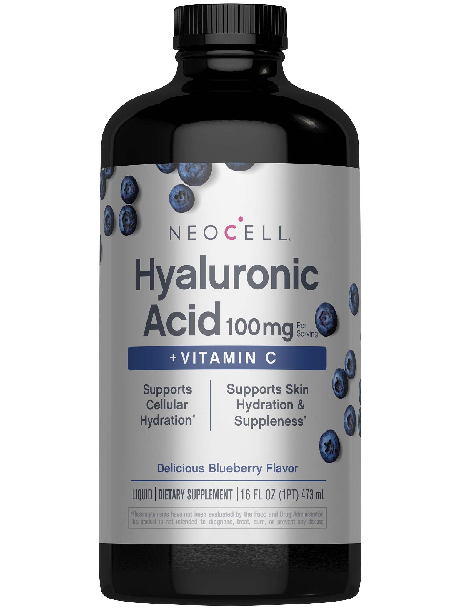 NeoCell Hyaluronic Acid Berry Liquid bottle emphasizes daily skin hydration support