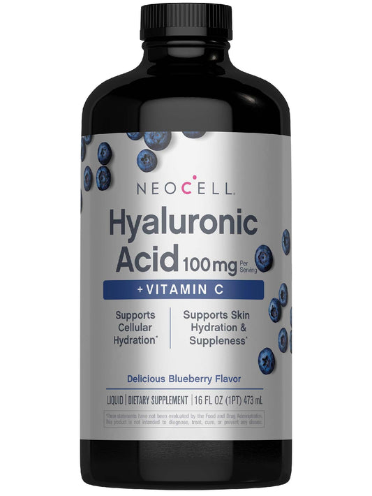 NeoCell Hyaluronic Acid Berry Liquid bottle emphasizes daily skin hydration support
