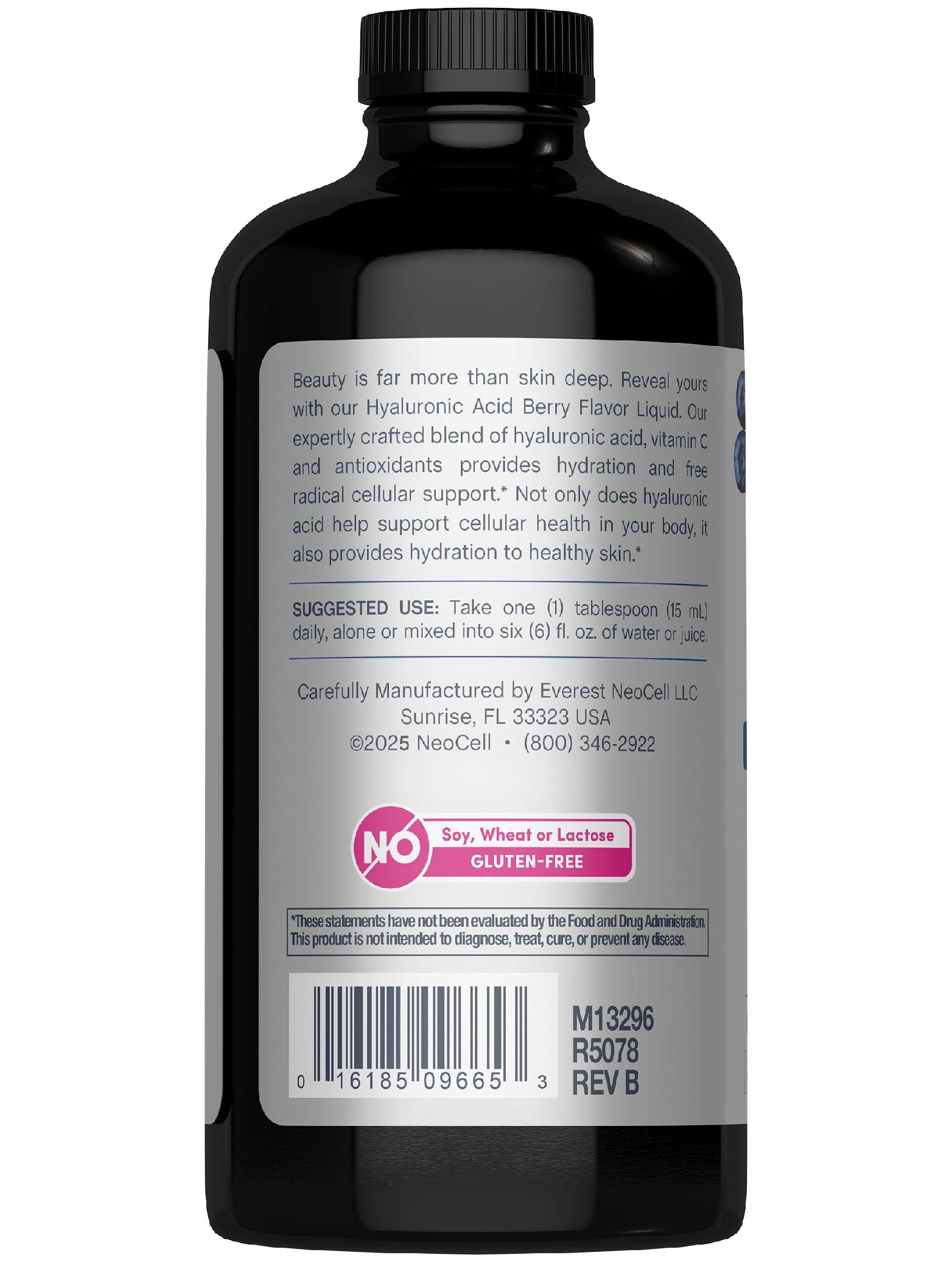 NeoCell Hyaluronic Acid Berry Liquid glass bottle with vibrant color