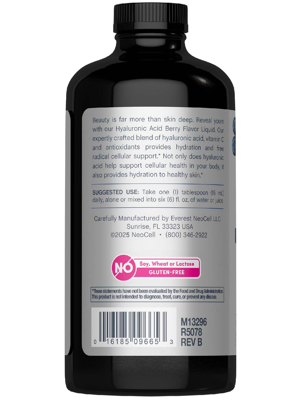 NeoCell Hyaluronic Acid Berry Liquid glass bottle with vibrant color