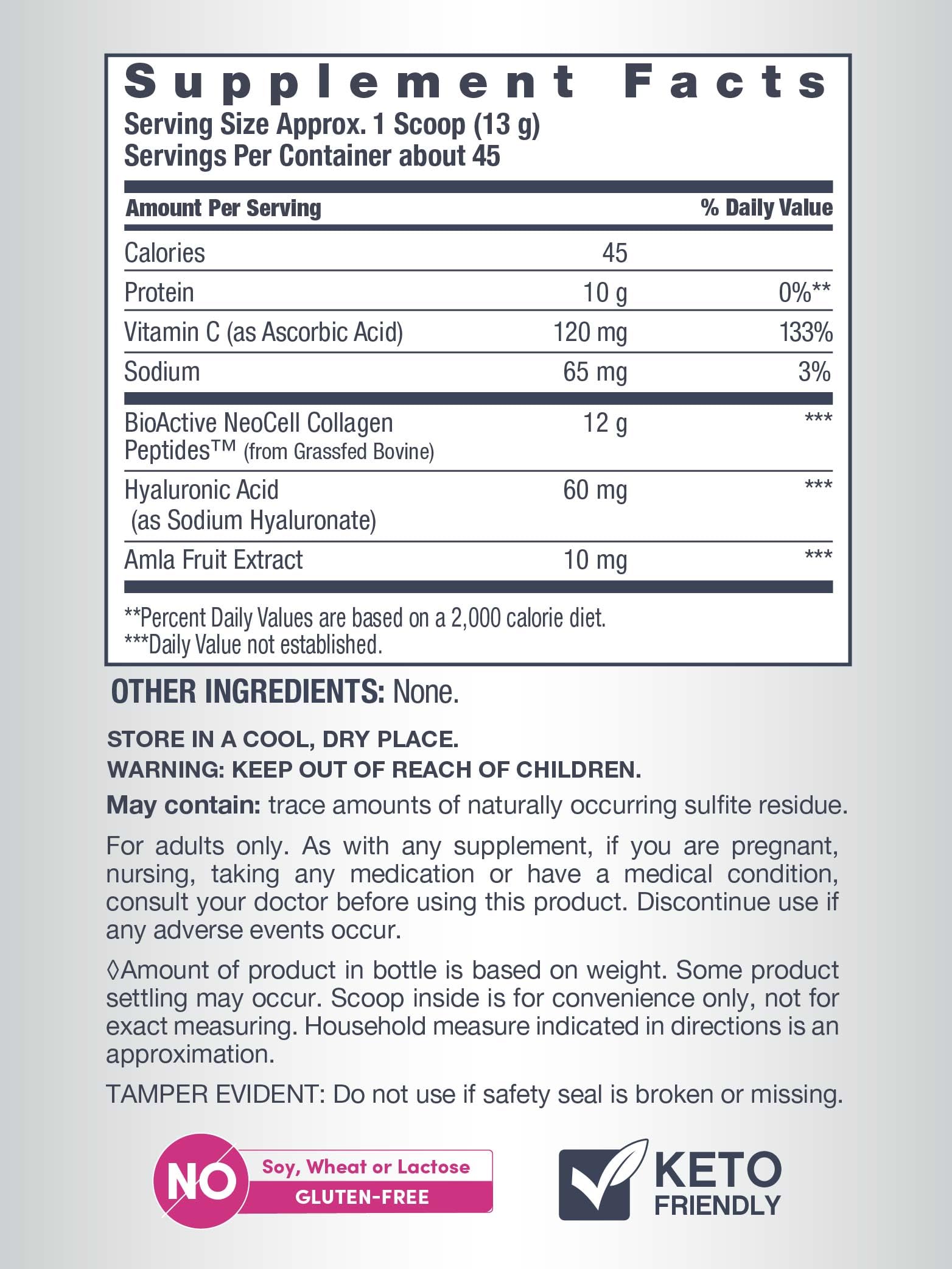 Keto-friendly NeoCell collagen powder fits into low-carb smoothies and dishes.