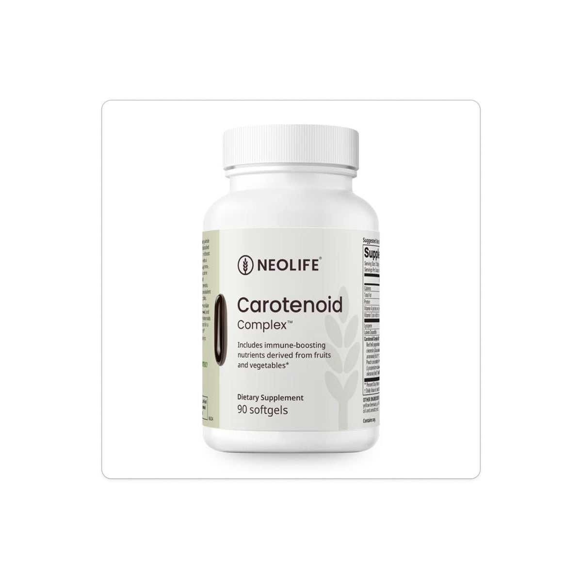 NeoLife Carotenoid Complex softgel bottle on a white background supports daily eye health nutrition.