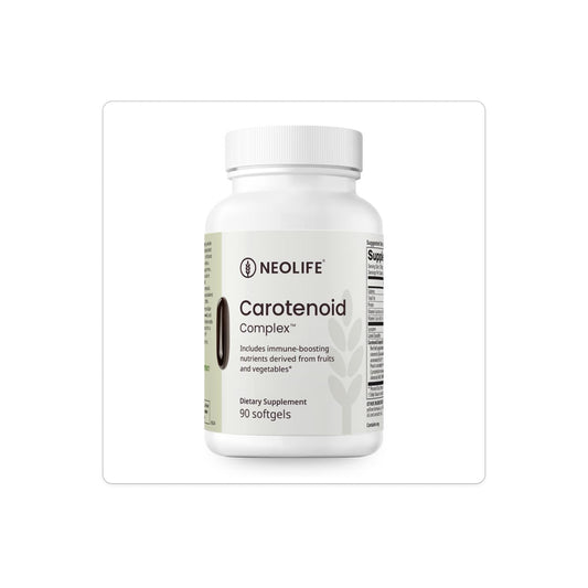 NeoLife Carotenoid Complex softgel bottle on a white background supports daily eye health nutrition.