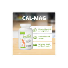 NeoLife Chelated Cal-Mag softgels being poured from the bottle for easy daily intake.