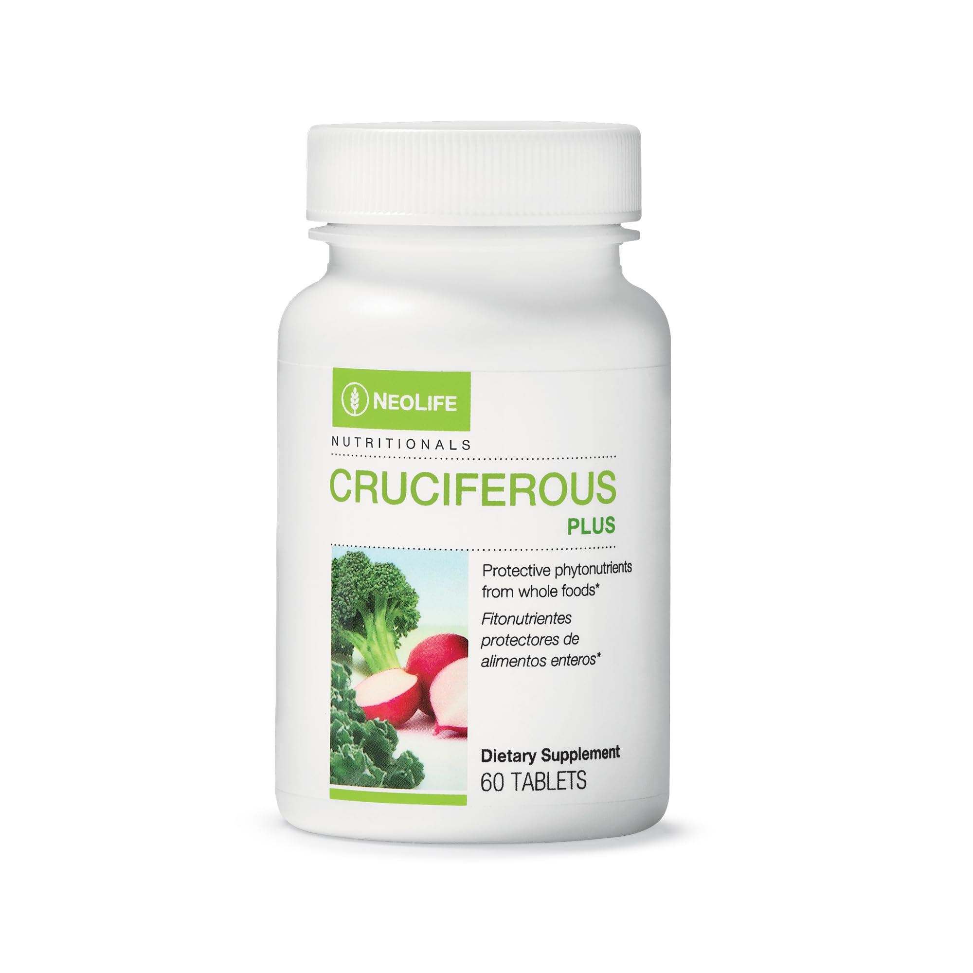 NeoLife Cruciferous Plus bottle front showing the green blend for daily wellness.