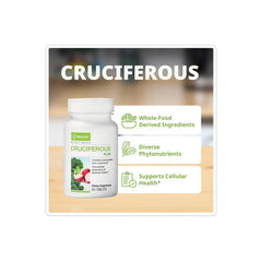 NeoLife Cruciferous Plus ingredients panel highlights broccoli, radish, kale for nutrient-rich support.