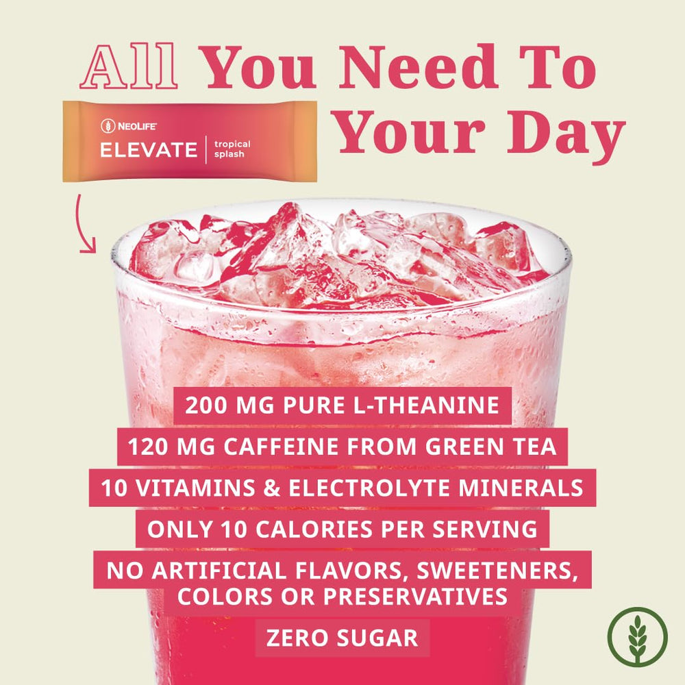 NeoLife Elevate ingredients blend close-up showcases electrolytes and vitamins