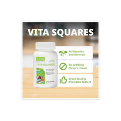 NeoLife Vita-Squares meal-time use shows three chewables per serving.
