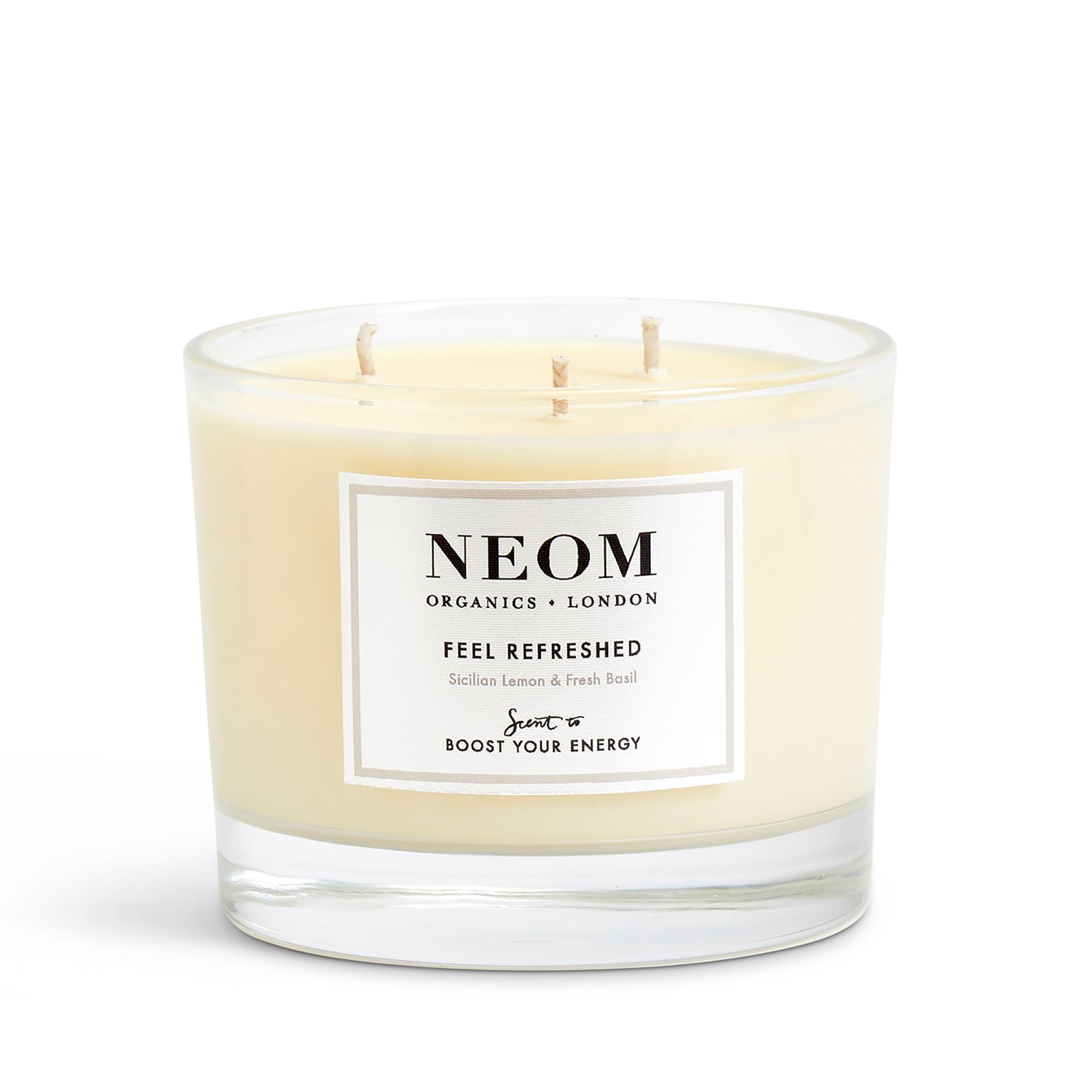 Neom Feel Refreshed wick trimmed to optimize burn