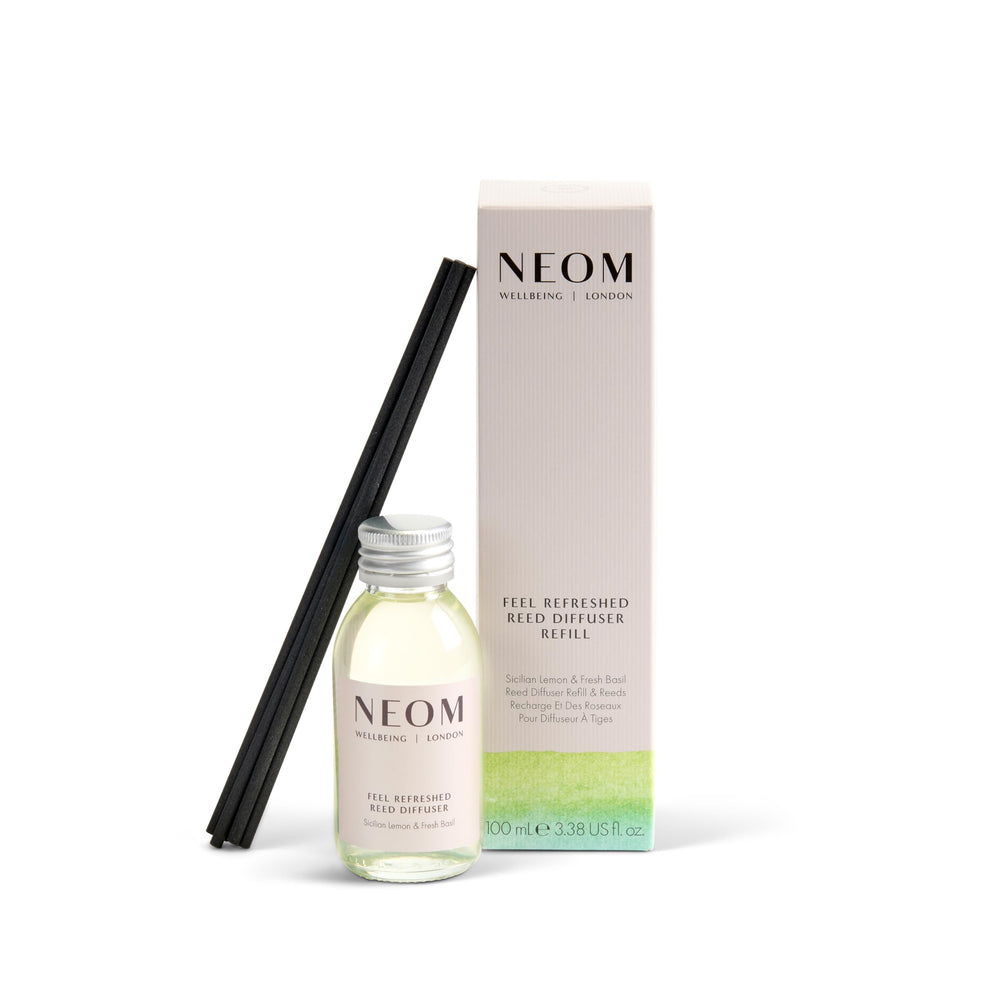 NEOM Feel Refreshed refill bottle and reeds for long-lasting aroma