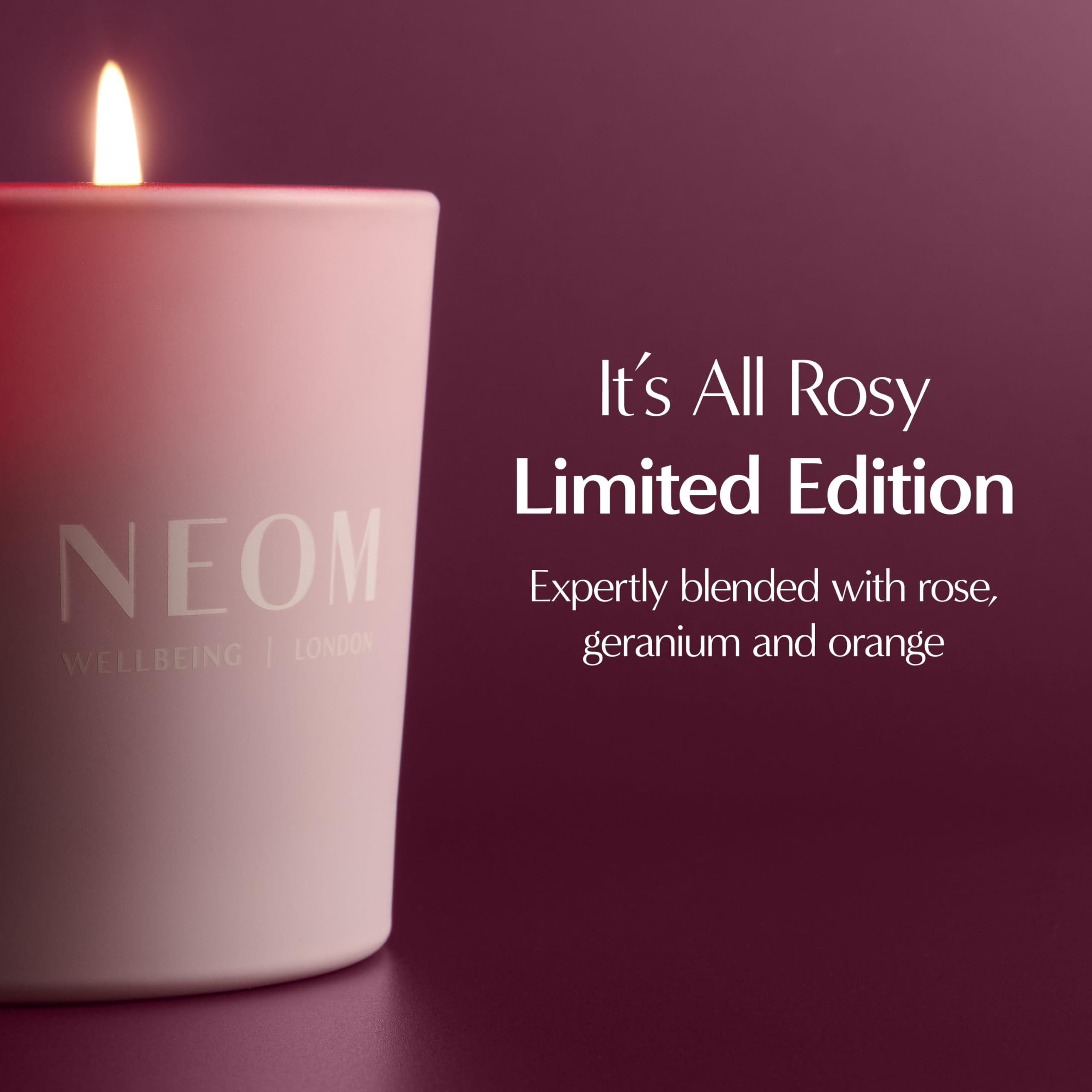NEOM It's All Rosy Candle wax glow shows even burn potential.