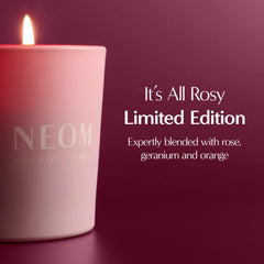 NEOM It's All Rosy Candle wax glow shows even burn potential.