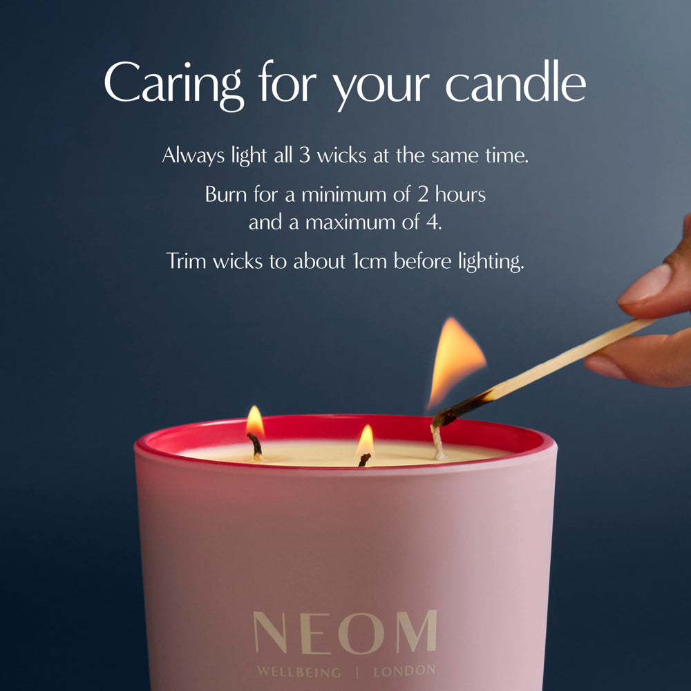 NEOM It's All Rosy Candle wooden lid adds premium feel.