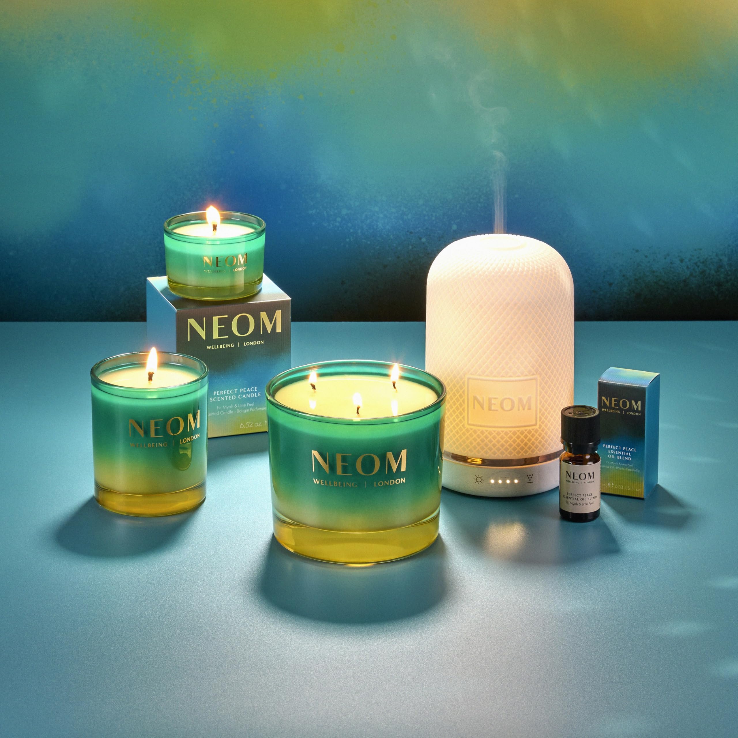 NEOM Perfect Peace gift packaging with ribbon ready for gifting