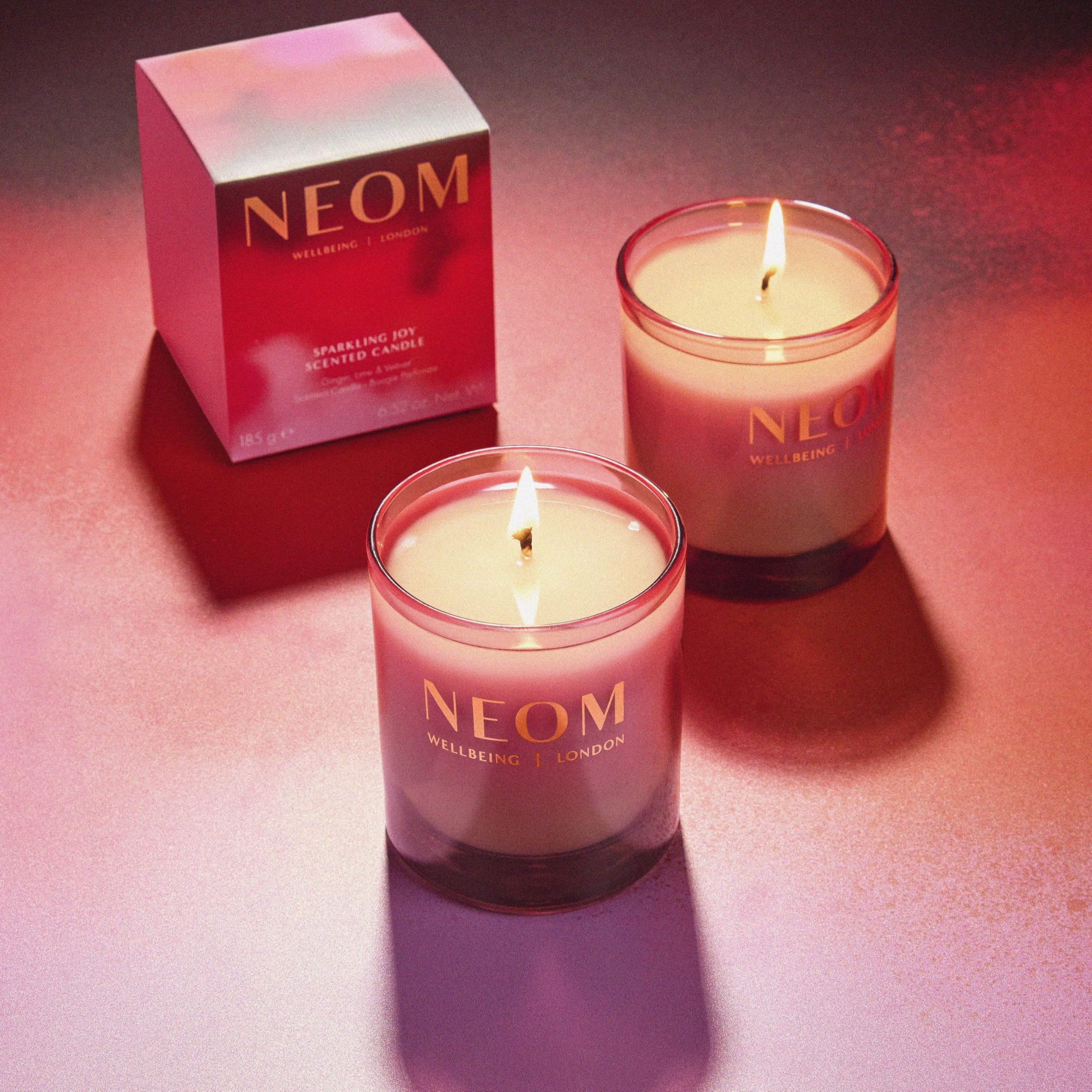 NEOM Sparkling Joy fragrance with ginger-lime-vetiver for energizing spaces.