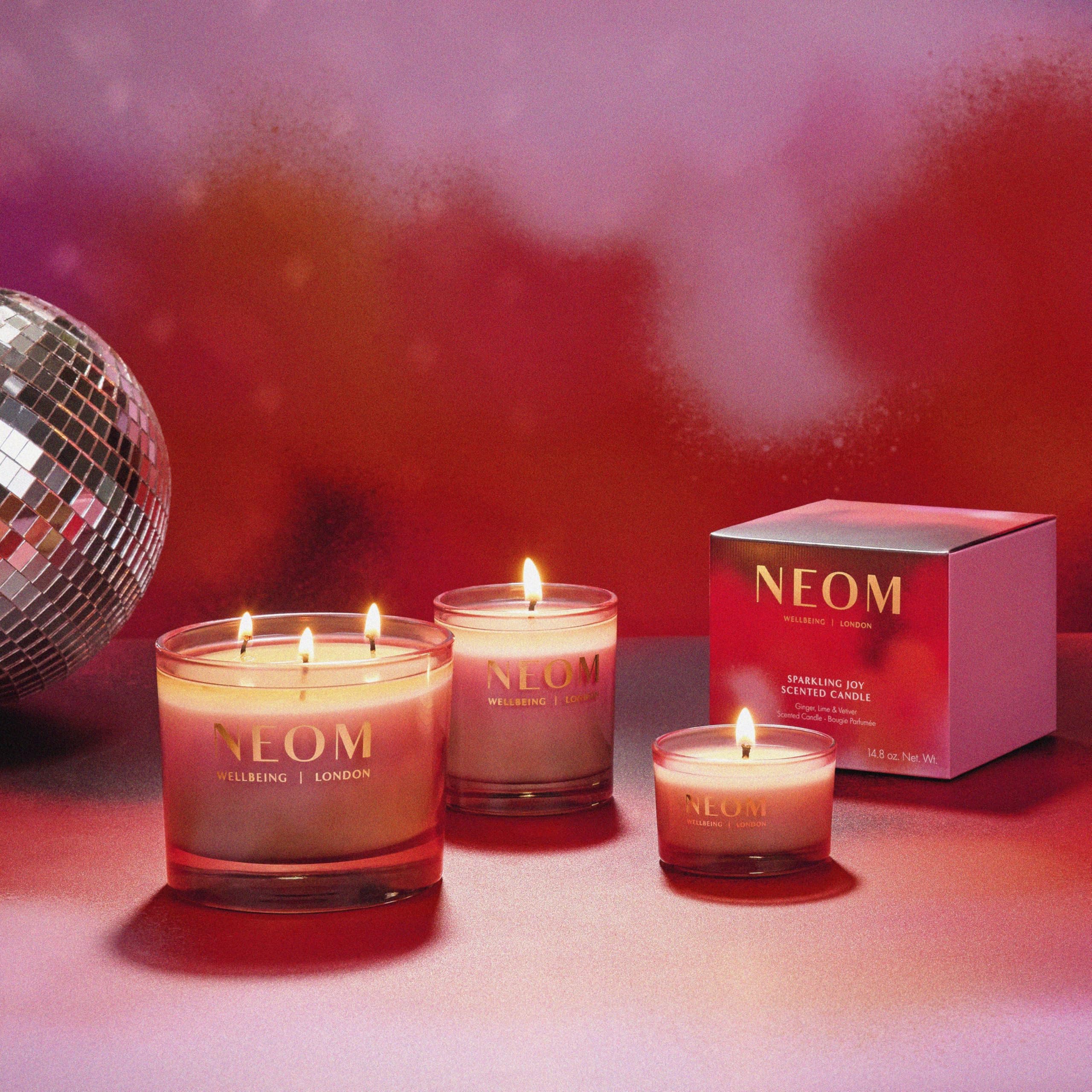 NEOM Sparkling Joy wick-trim tip visual to support even burning.
