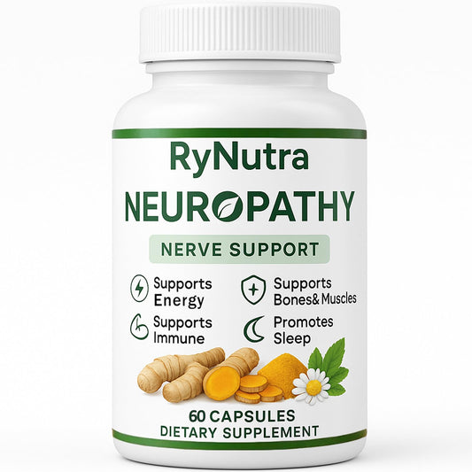 Neonomicon Rynutra nerve capsules close-up bottle, supporting daily nerve comfort.